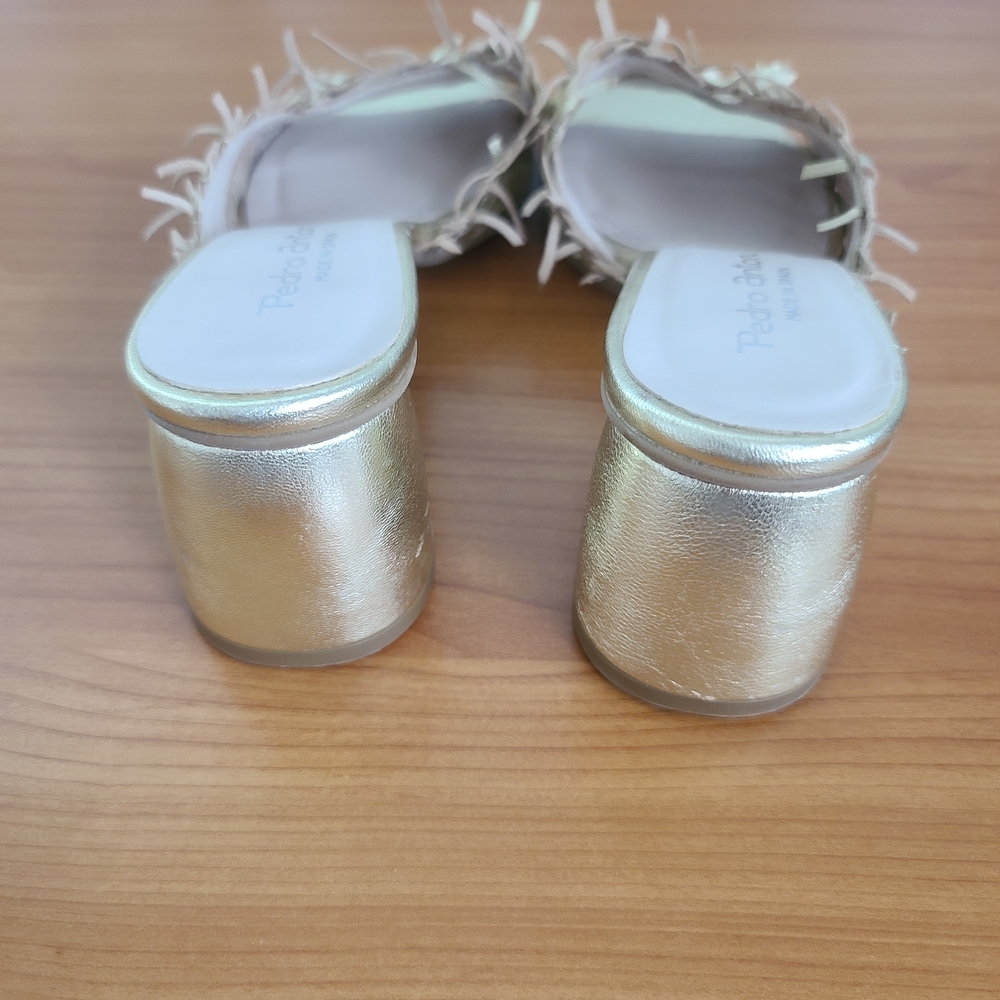 Pedro Anton Sandal Slides Women’s US‎ 8.5/Eur 39 Gold Fringe Shoes Made In Spain - Picture 6 of 10